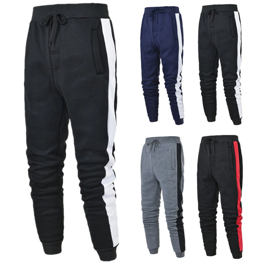 Mens Casual Hip Hop Pants Lace up Track Cuff Spliced Solid Color