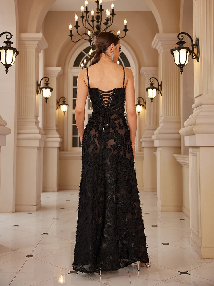 Mingmingxi Formal Occasion Dresses Maxi Black Appliques Dresses For