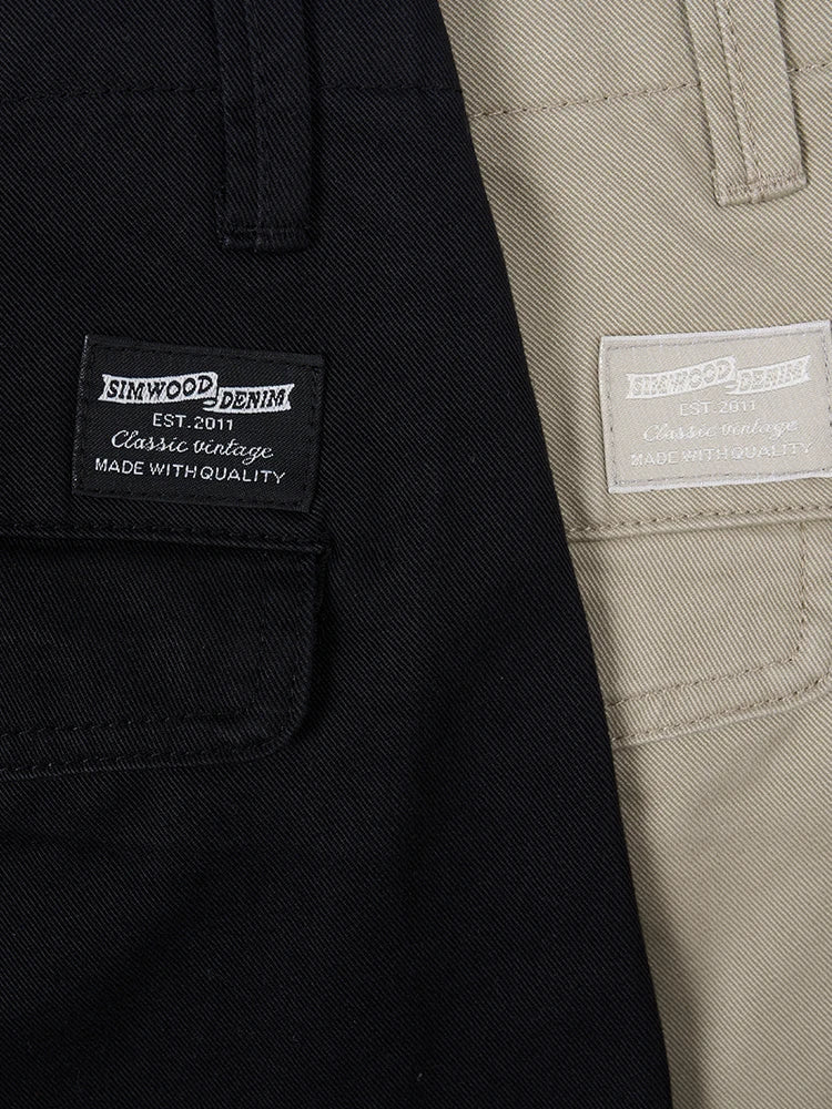 SIMWOOD 2024 Autumn New Regular Straight Pants Men 320gsm Dark Washed