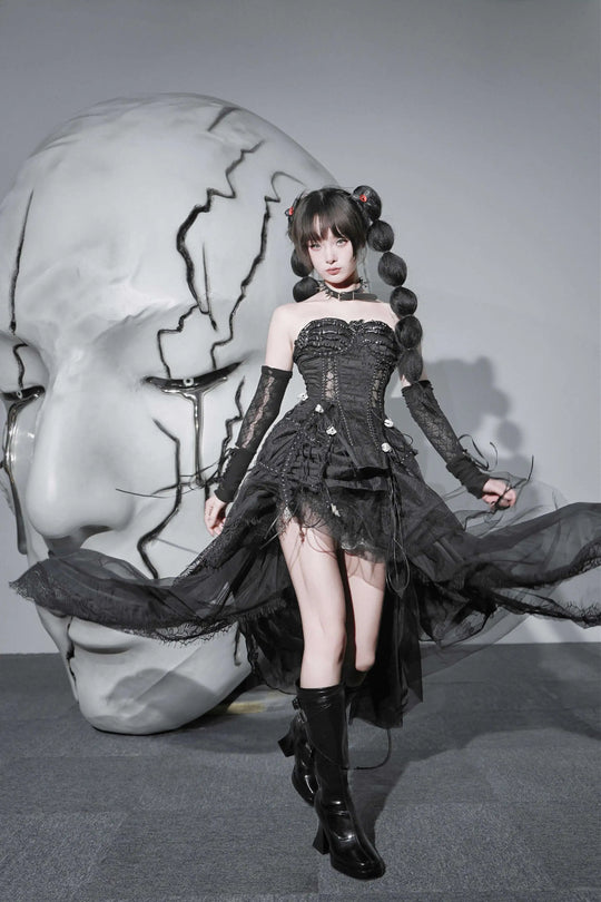 TDH Heavy Industries Handmade Pure Black Gothic Black Strap Drawstring Chest, Bird Cage, Affordable Bundle Body, Skincare Top