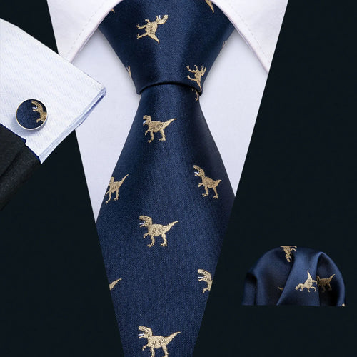 Men Tie Gold Navy Blue Striped Silk Tie 3.4" Jacquard Party