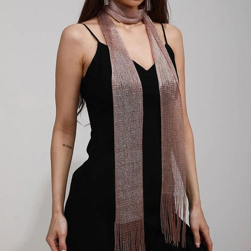 Shiny Neck Wrapped For Women Lace Tassel Party Evening Dress Scarf