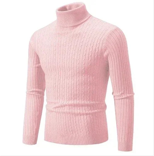 Men's High Neck Sweater Solid Color Pullover Knitted Warm Casual