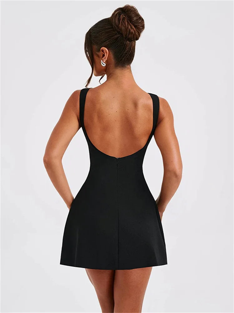 Tossy White Backless Slim Mini Dress Female Patchwork Sexy Fashion