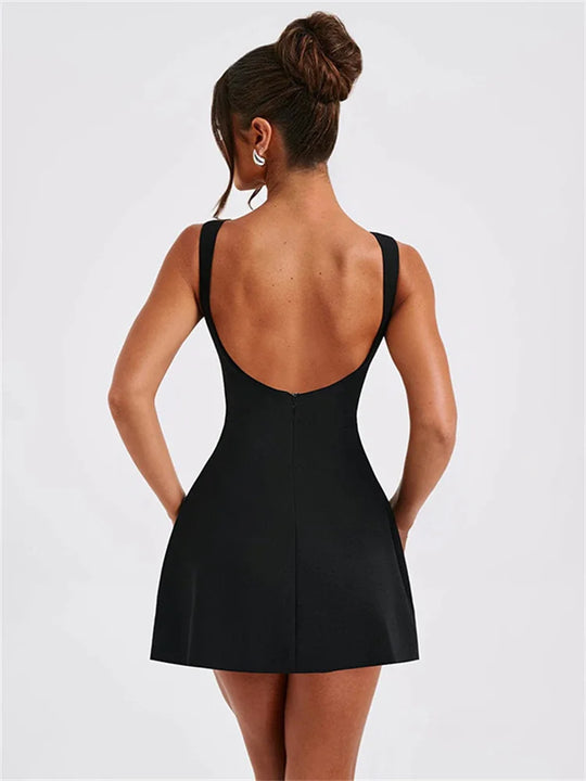 Tossy White Backless Slim Mini Dress Female Patchwork Sexy Fashion