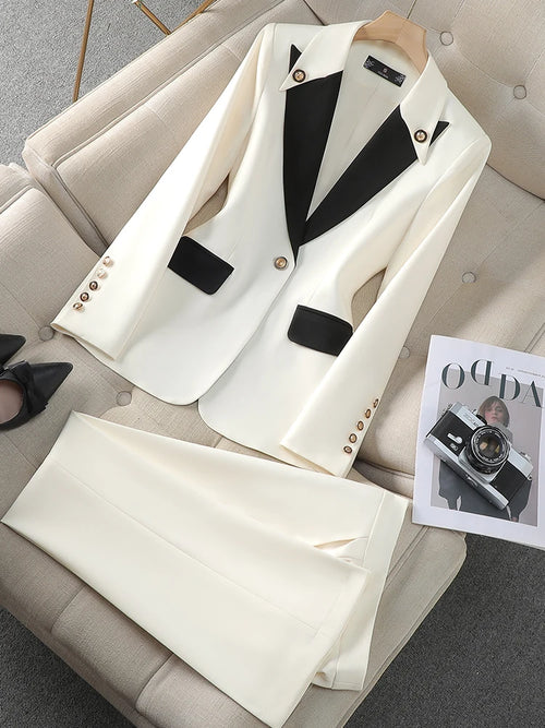 Fashion Red Black Beige Women Pant Suit 2 Piece Set Office Ladies