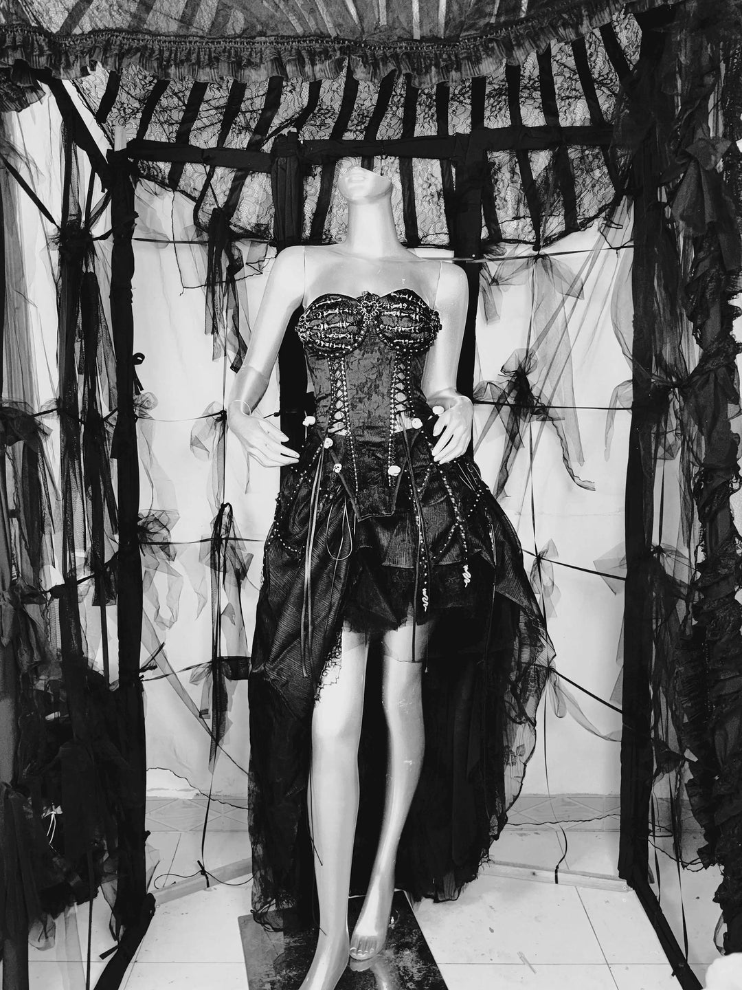 TDH Heavy Industries Handmade Pure Black Gothic Black Strap Drawstring Chest, Bird Cage, Affordable Bundle Body, Skincare Top