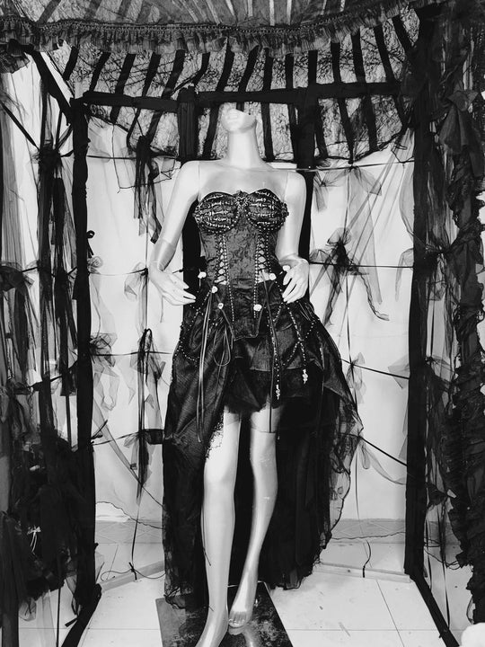 TDH Heavy Industries Handmade Pure Black Gothic Black Strap Drawstring Chest, Bird Cage, Affordable Bundle Body, Skincare Top