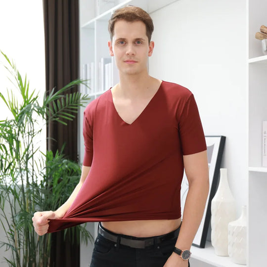 Summer Men's Ice Silk Vest Short Sleeves T Shirts V-Neck Tank Top Male