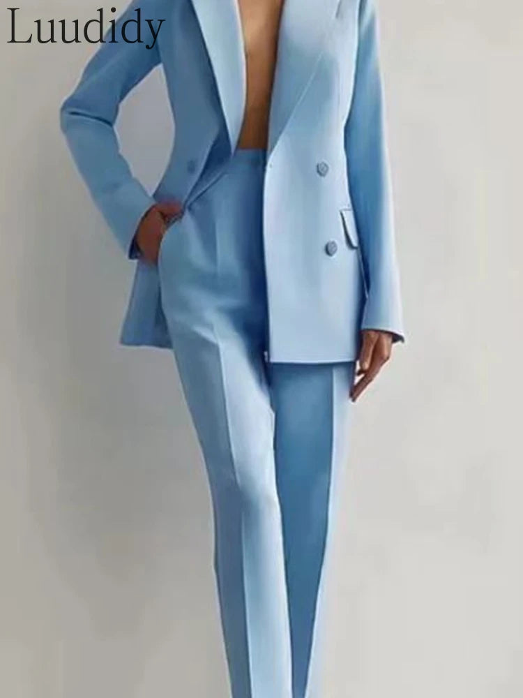 Two Piece Suit Women's Blazer Suit Office Lady Long Sleeve Blazer and