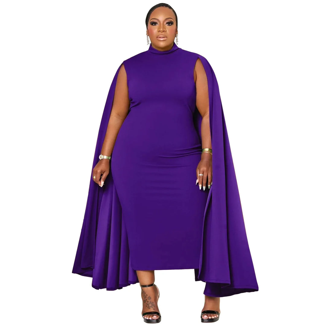 Curvy Women Plus Size Elegant Solid Women Dress Spring Long Cloak Sleeves Bodycon