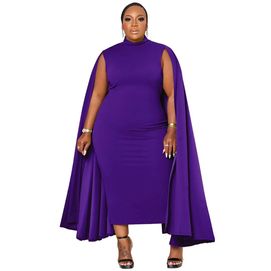 Curvy Women Plus Size Elegant Solid Women Dress Spring Long Cloak Sleeves Bodycon