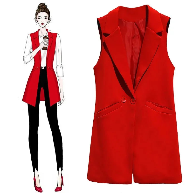 2024 Vest Women Sleeveless Jacket Coat Long Vest Blazer Formal Work
