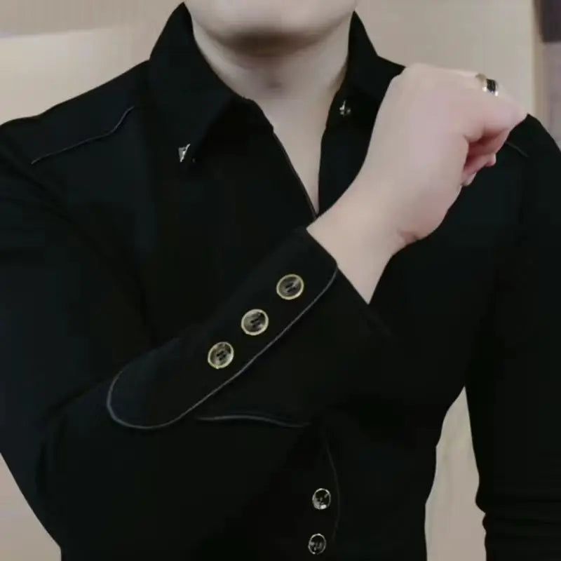 Autumn Winter Light Luxury Fashion High-end Men's Long Sleeved Lapel Sweatshirt New Trend Handsome Korean Version Slim Fit Shirt