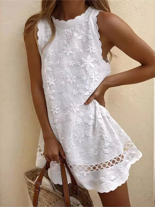 New Casual Loose Dress For Women Fashion O Neck Sleeveless White