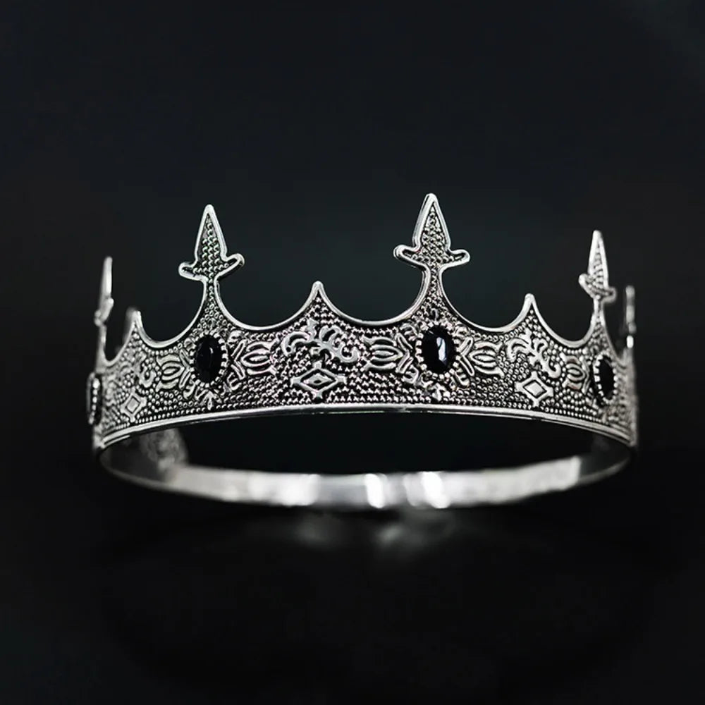 Trendy Vintage Baroque Crown Antique Bronze Elegant King Tiara Crown Adjustable Multicolor Prince Rhinestone Tiara Men