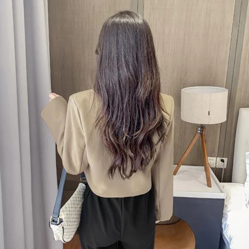 Lucyever Korean Cropped Blazers Women Solid Color Simple Single-button