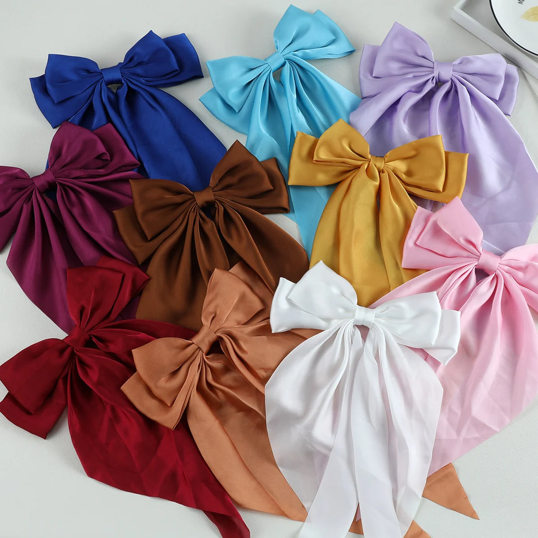 10PCS Elegant Bow Ribbon Hair Clip Women Fashion Simple Solid Satin