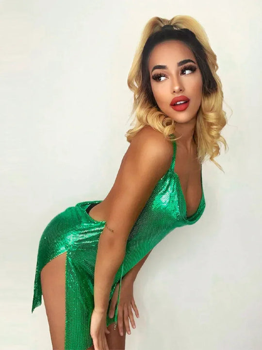 Bright Silk Bodycon Dress For Women Y2k Clothes Swinging Collar Sexi