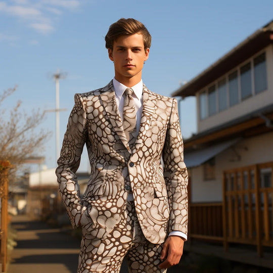 New Design Mens 2 Piece Suit Notched Lapel Fashion Vintage Coat Tiger Leopard Print Two Buttons Slim Fit Suit