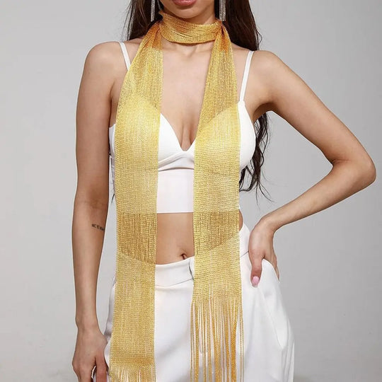 Shiny Neck Wrapped For Women Lace Tassel Party Evening Dress Scarf