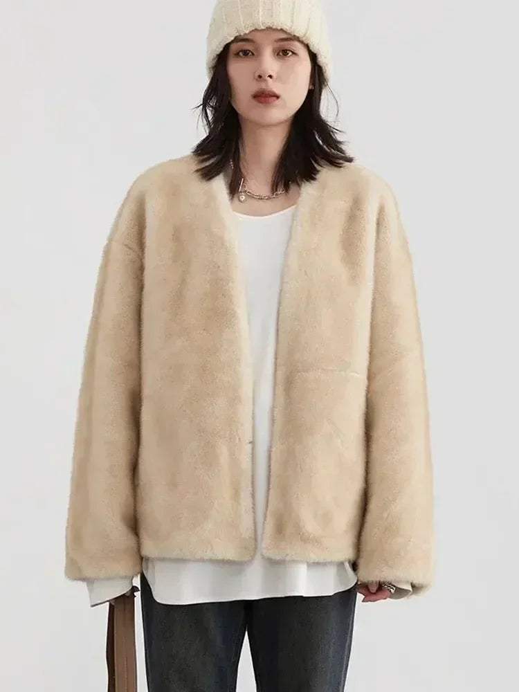 CHIC VEN Women's Jacket Loose Casual Solid Overcoat New Female Plush