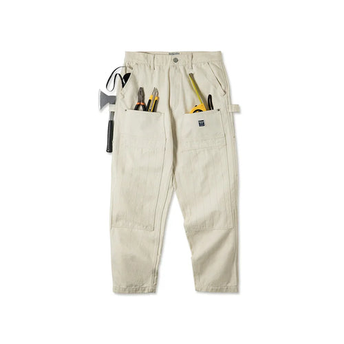 Maden Multi Pockets White Jeans Vintage Baggy Workwear Old Fashion