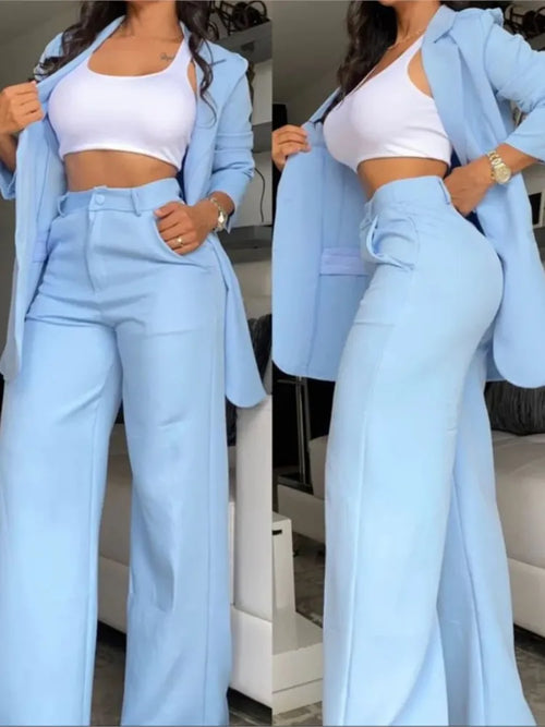 Autumn Women's Fashion Solid Notched Collar Suit Two Piece Business