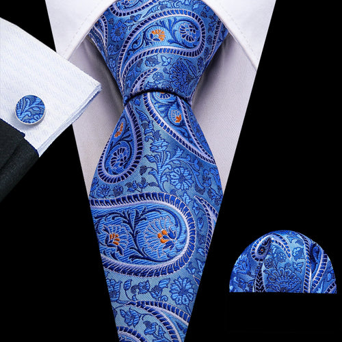 Men Tie Gold Navy Blue Striped Silk Tie 3.4" Jacquard Party