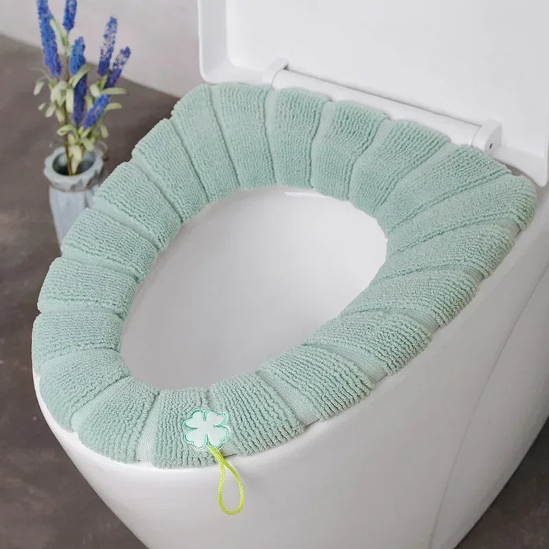 Universal Toilet Seat Cover Winter Warm Soft Seat Mat O-shaped Fleece Pad Bathroom Seat Cushion with Handle Bathroom Accessories