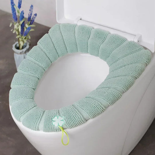 Universal Toilet Seat Cover Winter Warm Soft Seat Mat O-shaped Fleece Pad Bathroom Seat Cushion with Handle Bathroom Accessories