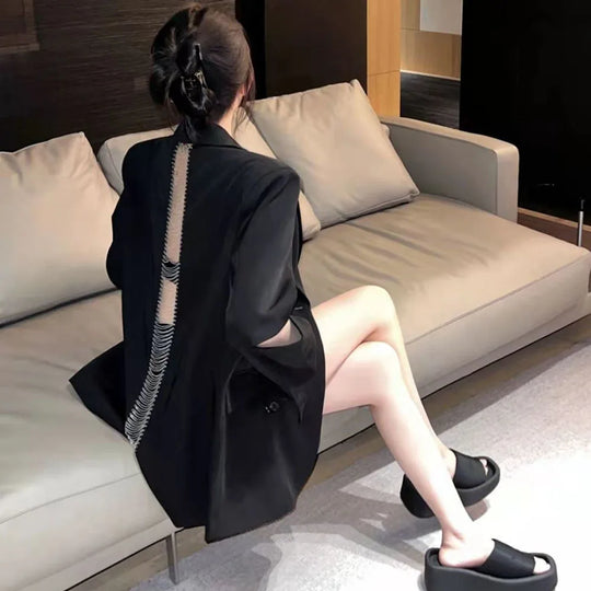 Autumn 2023 Fashion Women's Blazer New Back Hollow out Chain One