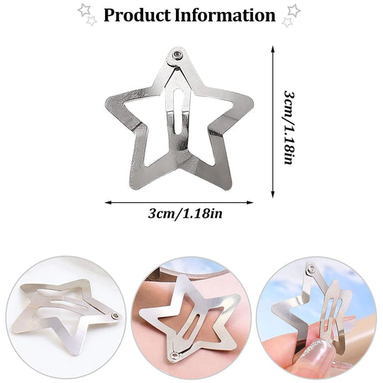 25/50Pcs Star Hair Clips for Girls Filigree Star Metal Snap Clip
