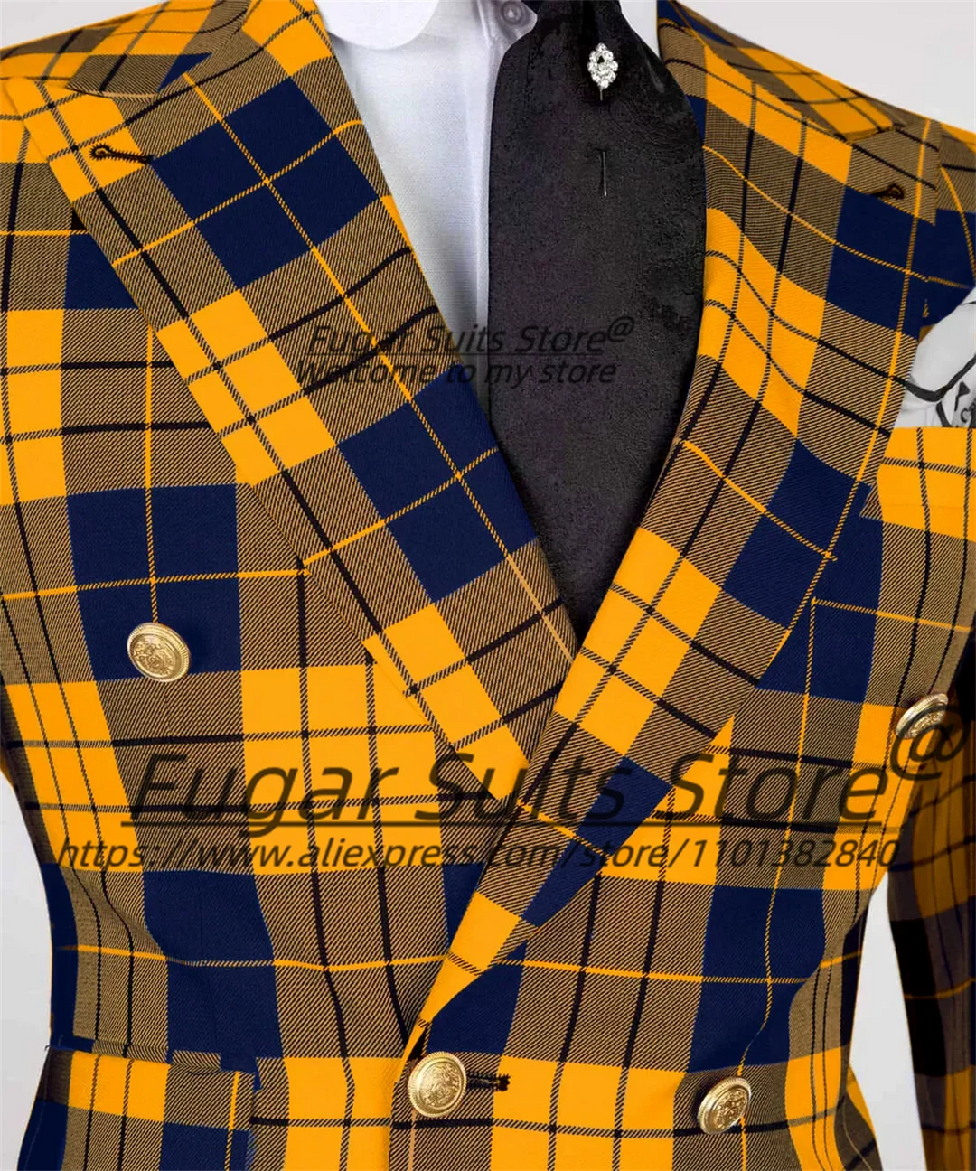 British Plaid Men Suits Slim Fit Double Breasted Groom Wedding Tuxedos 2 Pieces Sets Elegant Male Blazers Ropa Hombre