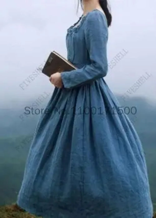Women Medieval Victorian Retro Dress Square Collar Long Sleeves High