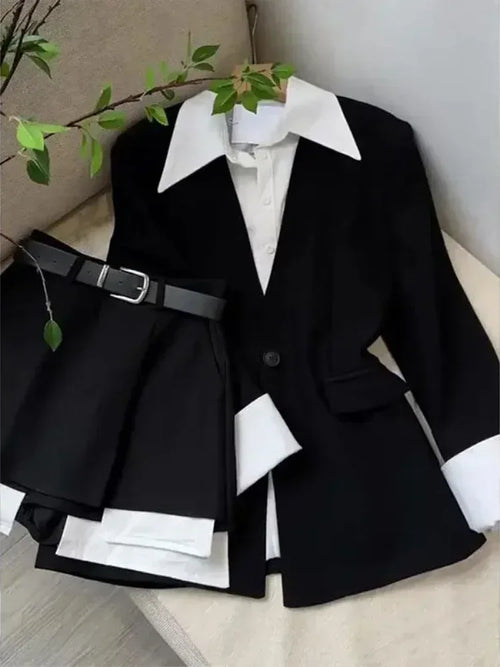 Summer 2024 New Fake Two Piece Suit Jacket Top Half Skirt Shorts Wide