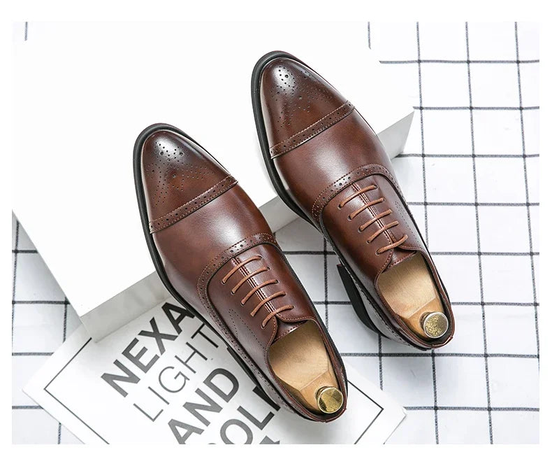 Men's Formal  Shoes Red Sole Fashion Business Casual Party Banquet Daily Retro Carved Lace-up Brogue Dress Wedding Shoes Size 48