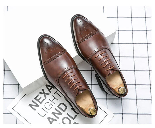 Men's Formal  Shoes Red Sole Fashion Business Casual Party Banquet Daily Retro Carved Lace-up Brogue Dress Wedding Shoes Size 48