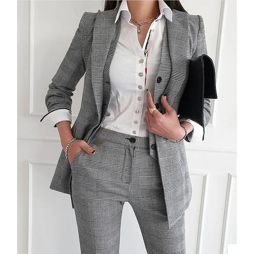 Korean Fashion Women Blazer 3 Pcs Vintage Long Sleeve Suit Jackets