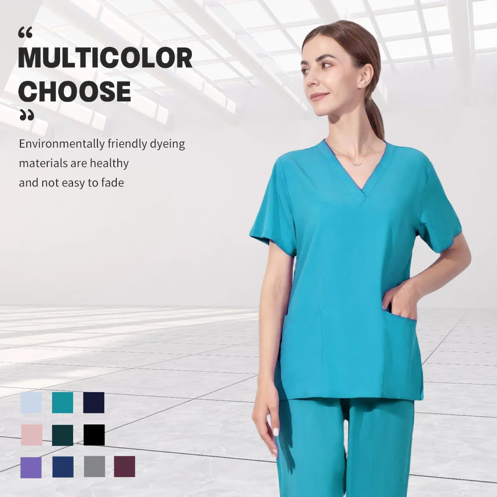 Solid Color Nursing Scrubs Women Uniforms Elasticity Pet Clinic Nurse