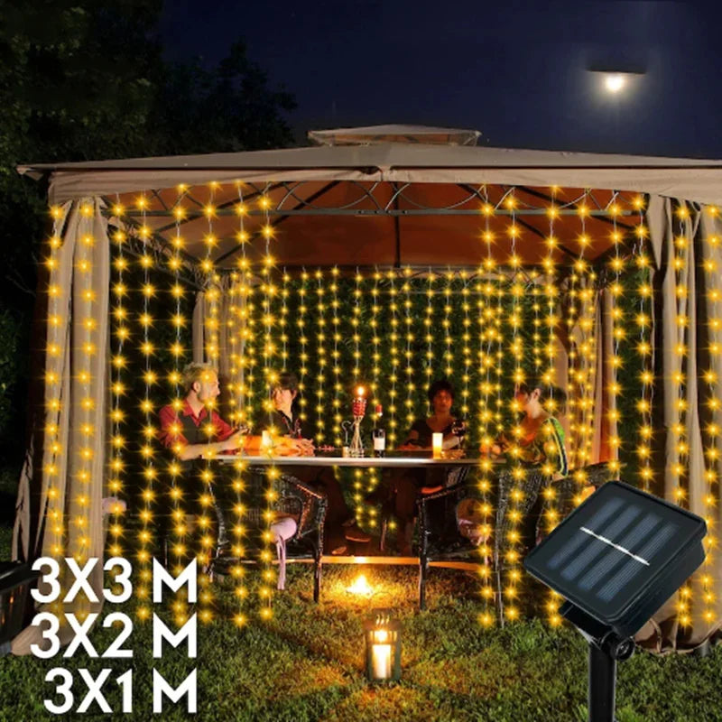 Solar LED Curtain Light Outdoor Garland Solar Fairy String Light Pavilion Garden Party Holiday Christmas Decor Copper Wire Lamps