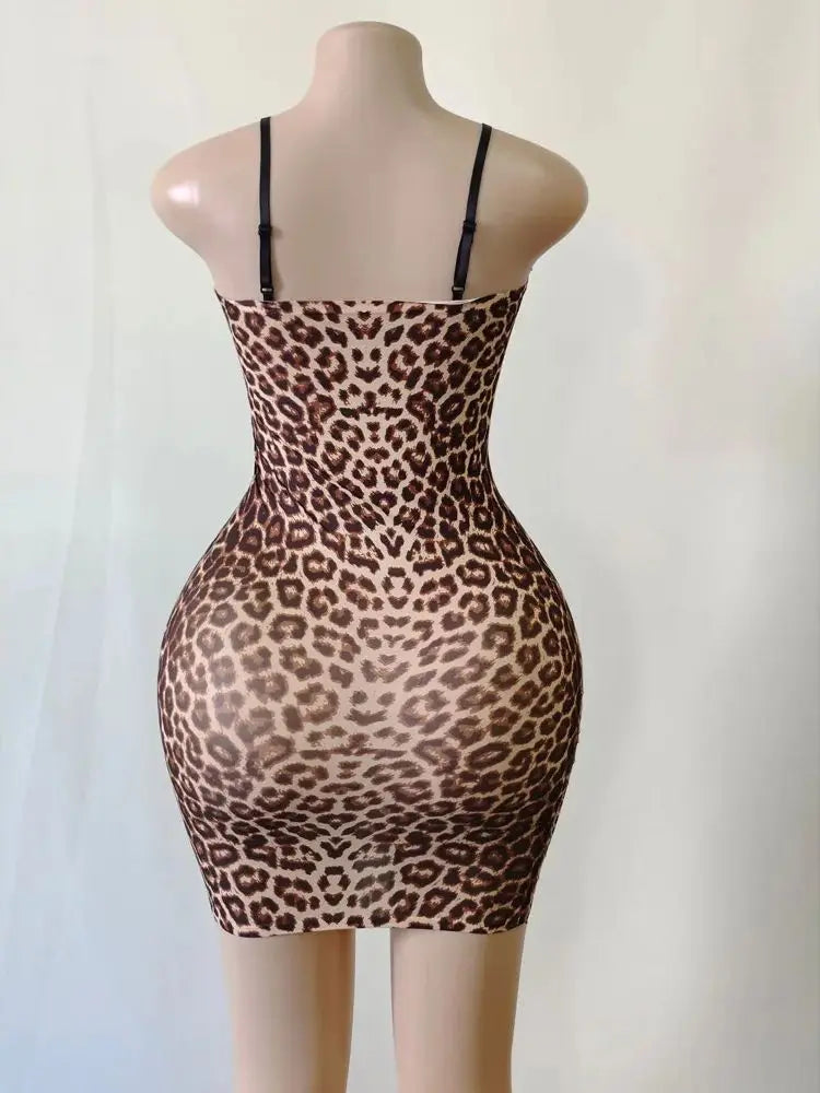 Spaghetti Strap Leopard Prints Hot Dress Bodystocking Tights Package