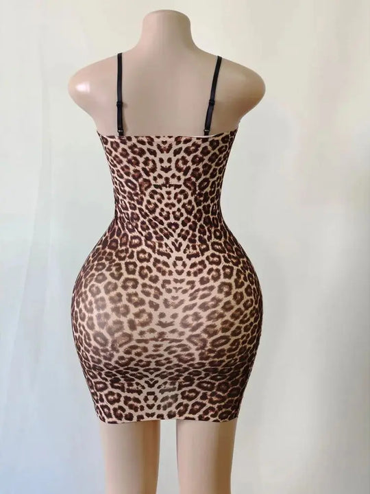 Spaghetti Strap Leopard Prints Hot Dress Bodystocking Tights Package