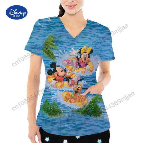 Fashion Vintage Y2k Tops V-neck Anime T-shirt Pocket Woman Clothes