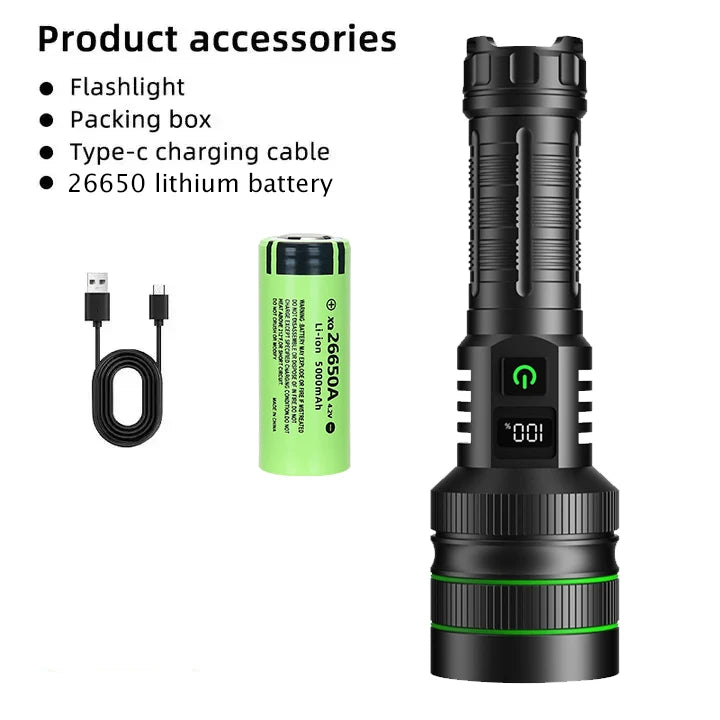 Super Long Range Tactical Torch High Power LED Flashlight USB Rechargeable Strong Light Lamp Outdoor Portable Lantern Waterproof