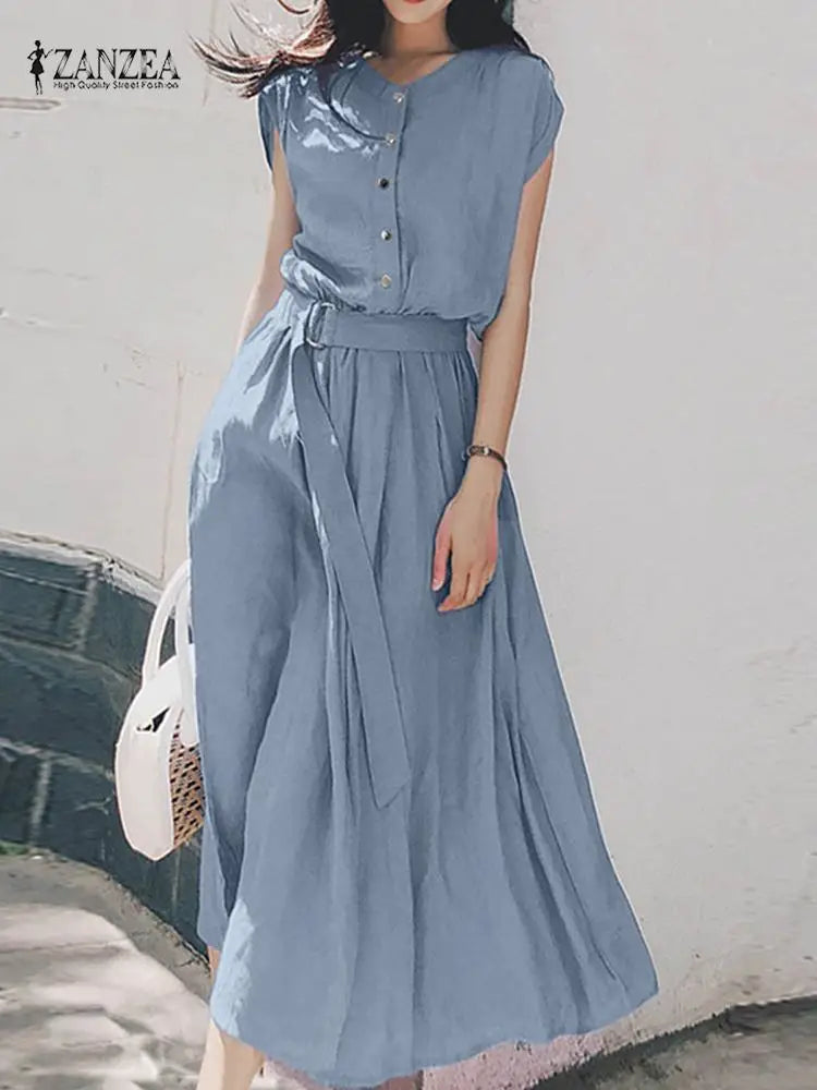2023 ZANZEA Women Fashion Short Sleeve Dress Summer Elegant Party