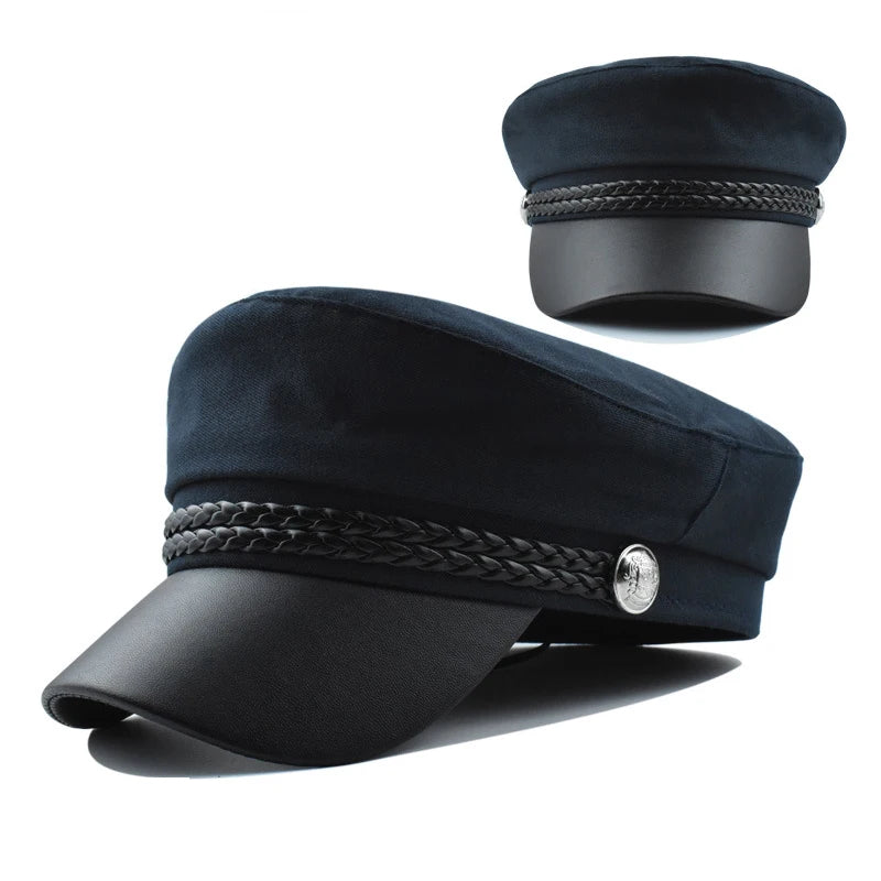 Women Men PU Leather Berets Hat Retro British Solid Beret Baseball Cap Outdoor Sun Hat Winter Warm Octagonal Hats Newsboy Caps