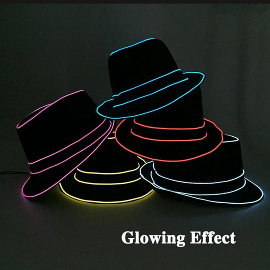 light up Men's hat and tie Led luminous Funny hat glowing Top Hat for Fluorescent club dance show props performances costumes