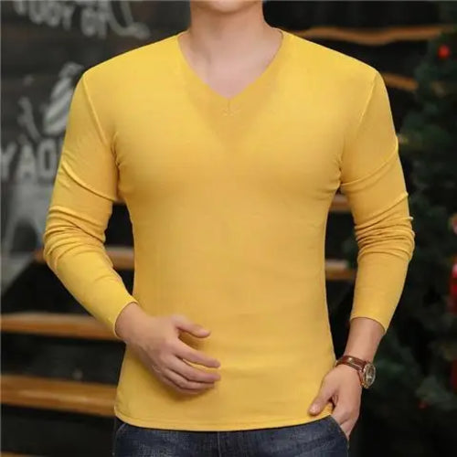 Fashion 2024 Long Sleeve T-shirt New Men's V-Neck Casual T-Shirts Long