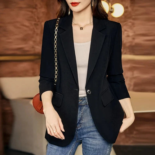 Black Elegant Women Blazers Spring Autumn Long Sleeve Slim Blazer Chic